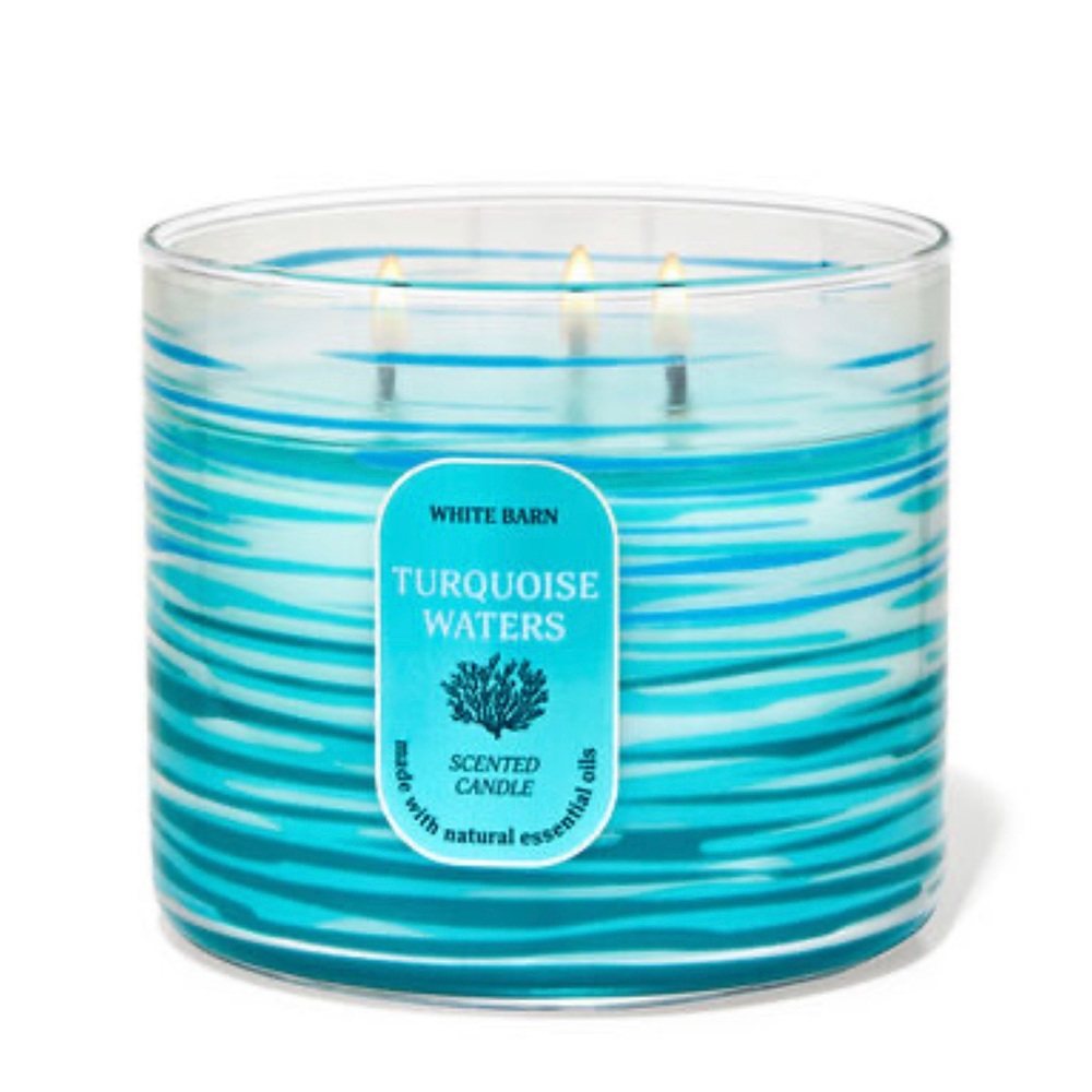 NIB-Turquoise Waters-3-Wick Candle-White Barn/Bath & Body Works-Never Used